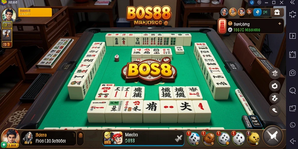 Tampilan gameplay BOS88 yang memukau dengan kartu Mahjong berwarna-warni.