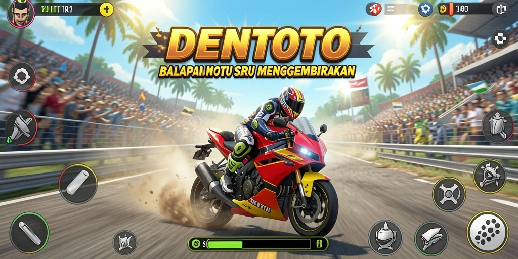 Tampilan gameplay mendebarkan dengan balapan motor yang seru.