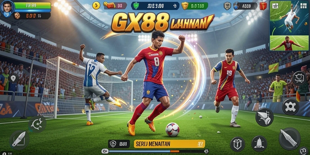 Screenshot GX88 menampilkan aksi seru dalam pertandingan olahraga.