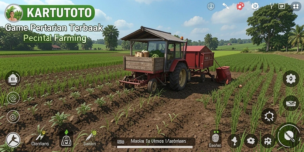 Tampilan gameplay <strong>KARTUTOTO</strong> dengan lahan pertanian yang subur dan tanaman beragam.