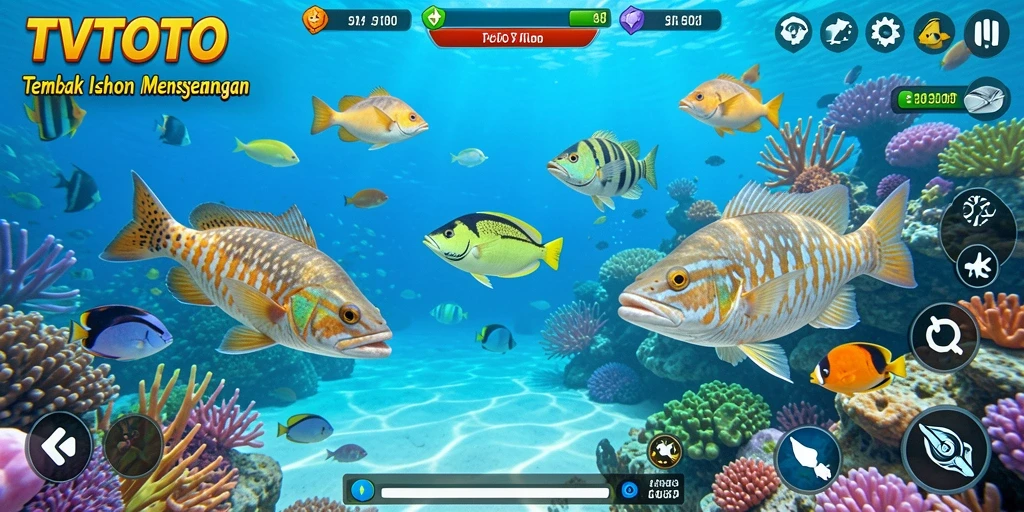Screenshot gameplay TVTOTO yang menampilkan momen seru menembak ikan.
